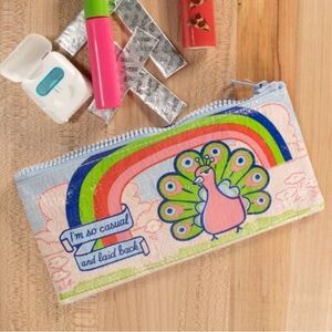 I'M SO CASUAL AND LAID BACK ZIP POUCH CASE by Blue Q, Multicolored Peacock, NWT!